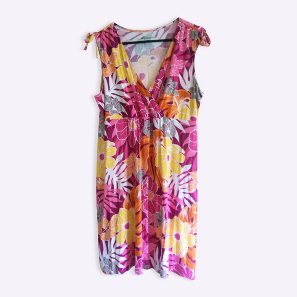 Flowy Pink & Orange Floral Cross Front Sundress